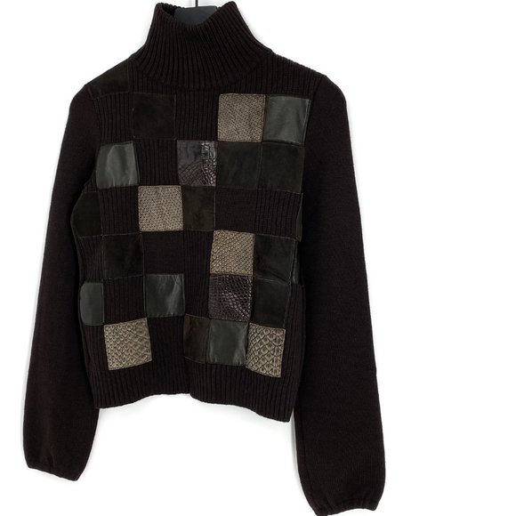 MAURIZIO PECORARO Wool Leather Patchwork Sweater - Picture 3 of 15